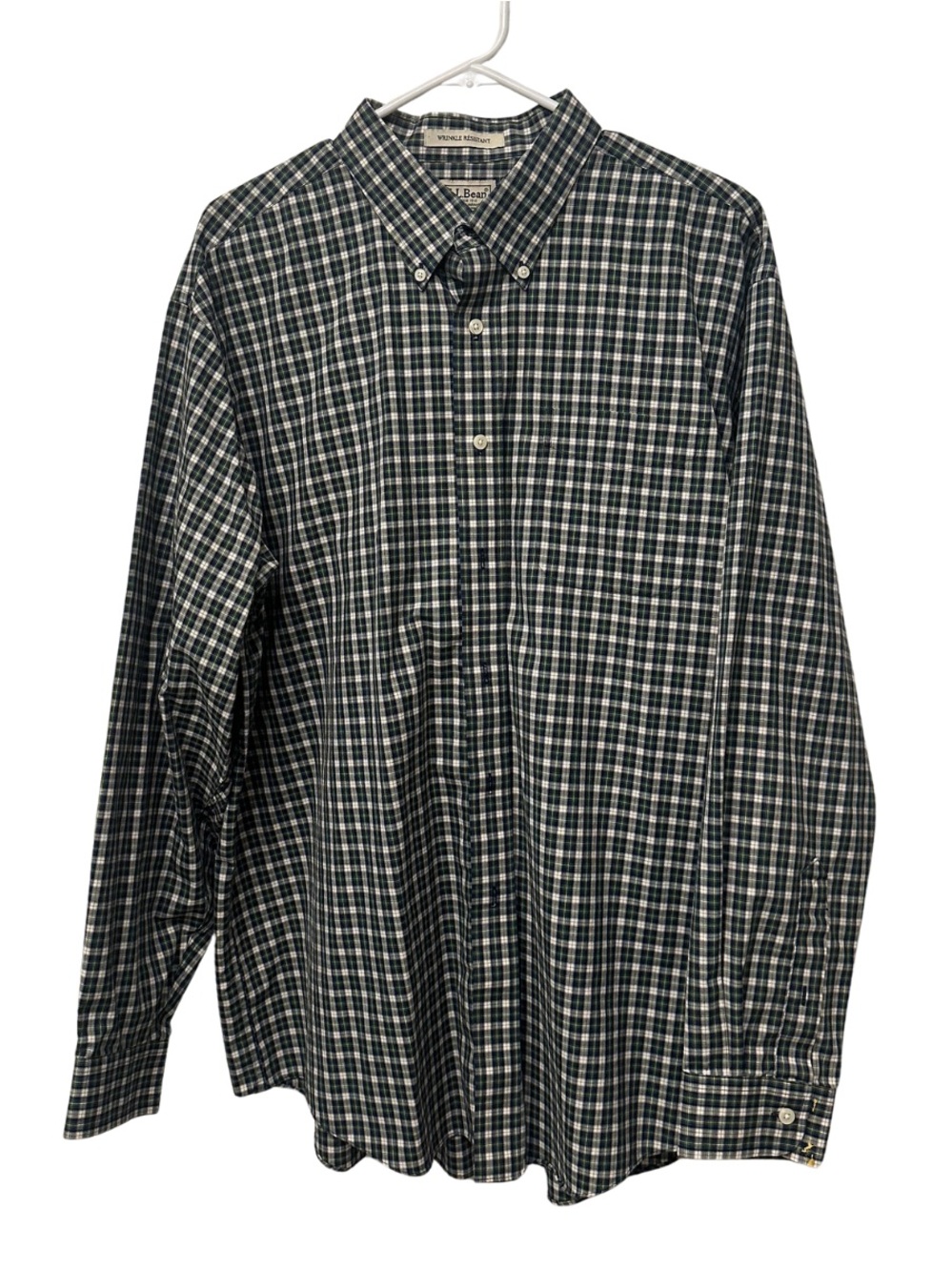 L.L. Bean Men’s Navy and Green Plaid Button-Down Shirt